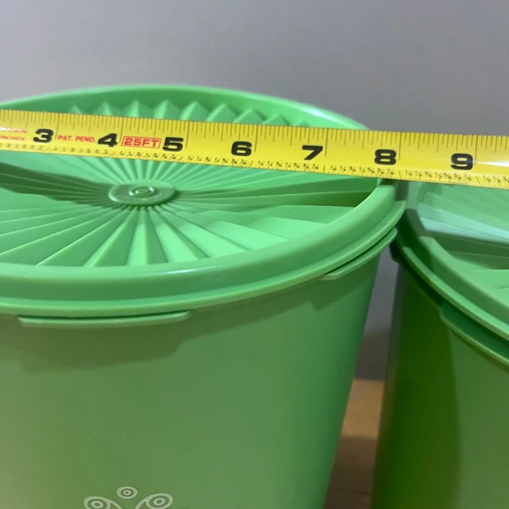 Vtg Tupperware Servalier Canister Set 4pc Lime Green Sunburst Lids 70s Retro MCM